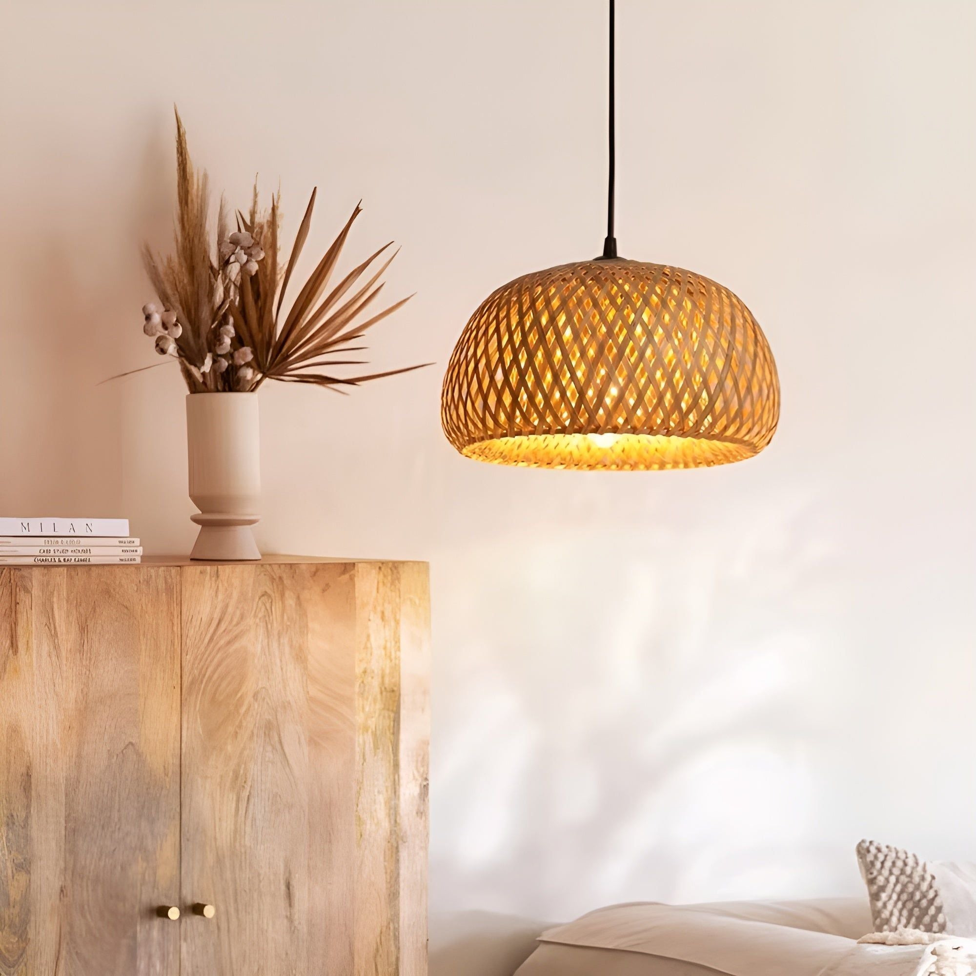 RattanShine Lampe - Handgemachte Rattan Bambus Kronleuchter Deckenpendelleuchte Elegare