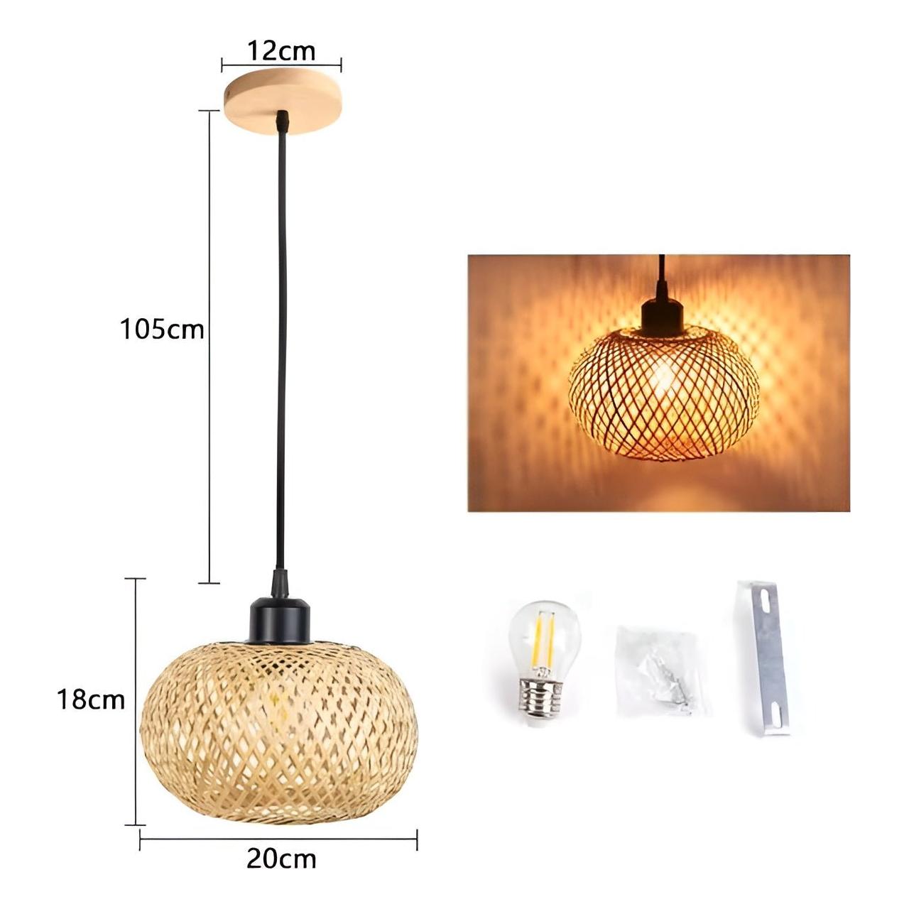 RattanShine Lampe - Handgemachte Rattan Bambus Kronleuchter Deckenpendelleuchte Elegare