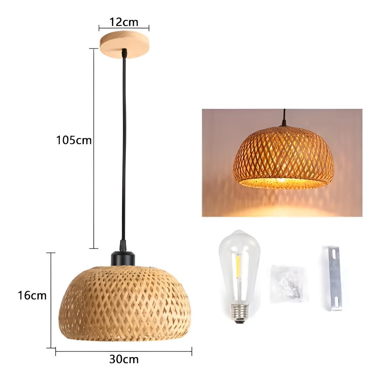 RattanShine Lampe - Handgemachte Rattan Bambus Kronleuchter Deckenpendelleuchte Elegare