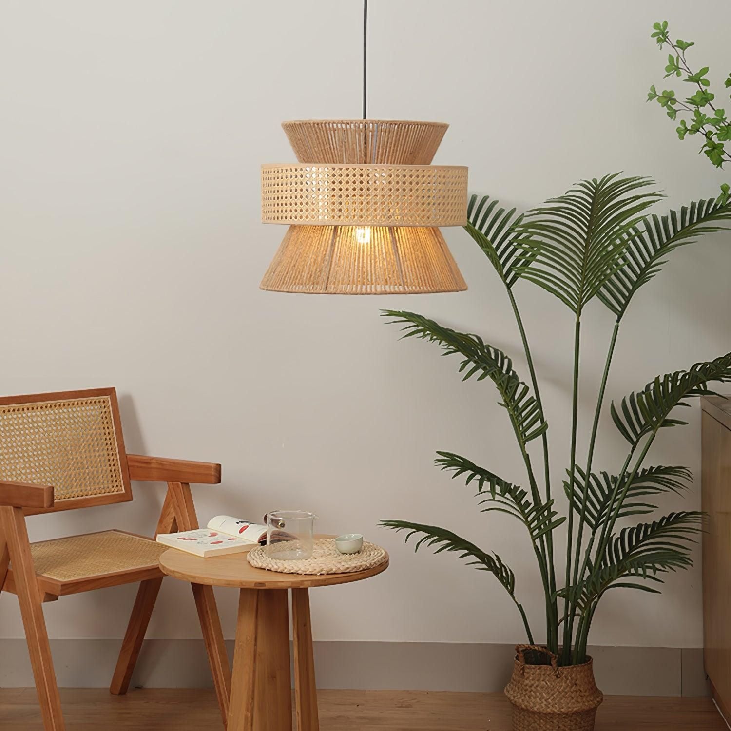 BambooLuxe Light - Italienische Bambus Rattan Pendelleuchte Elegare