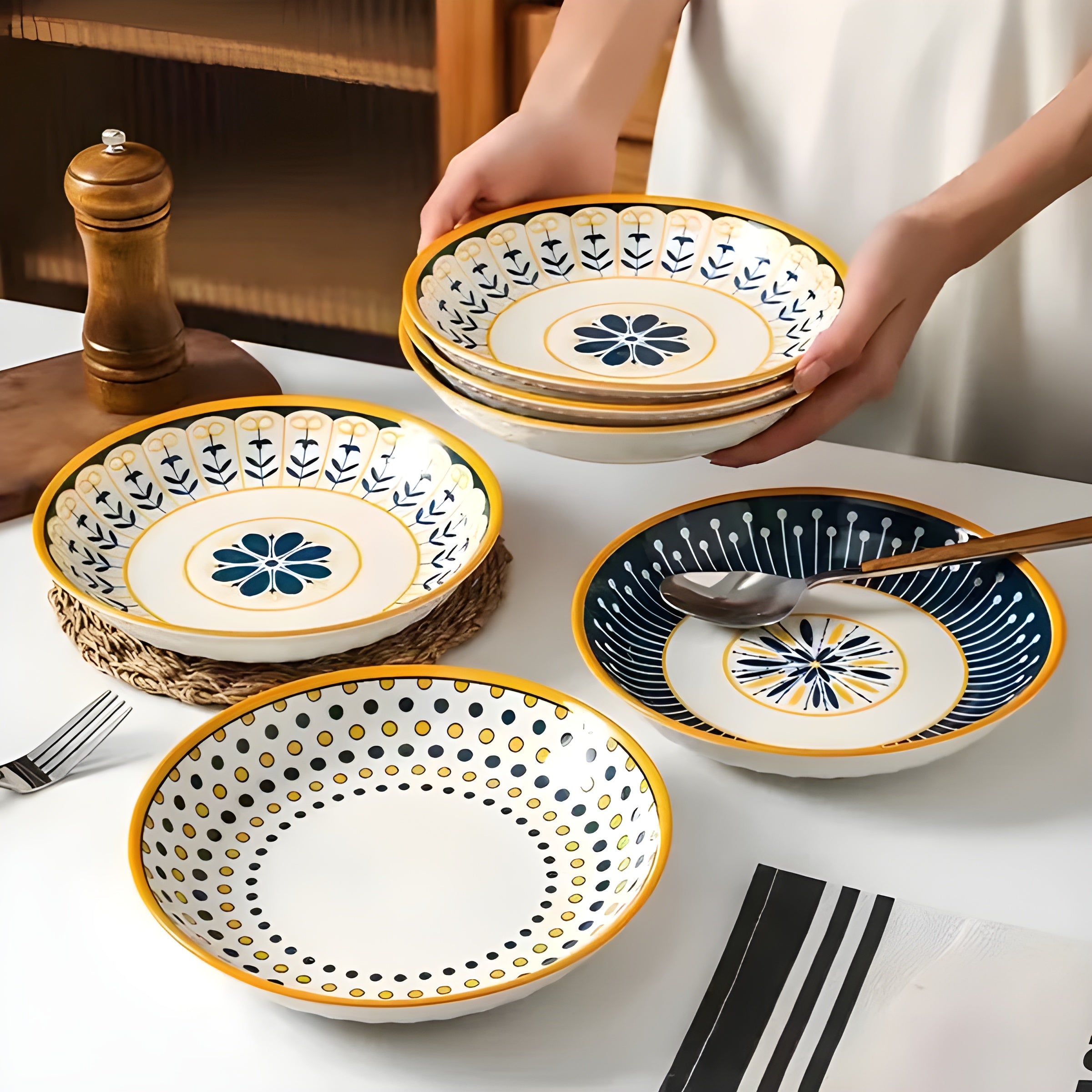 Porzellan-Tellerset Handbemalt – Elegant und Dekorativ | Perfekt für Alltag und besondere Anlässe - Wohnzubehör