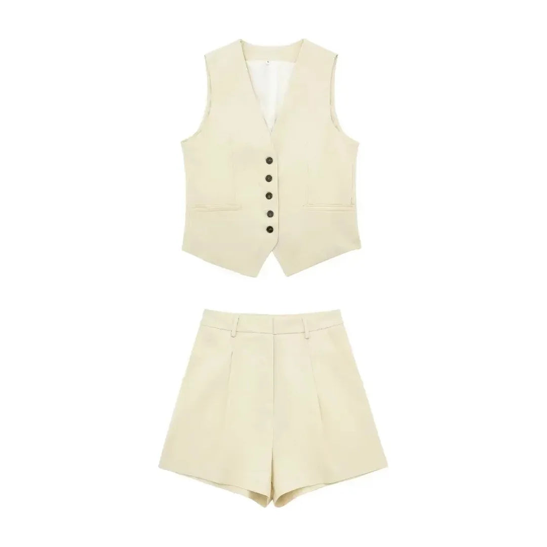 Ariana Set - Elegantes einfarbiges Vintage-Top und Shorts Set für Damen Elegare