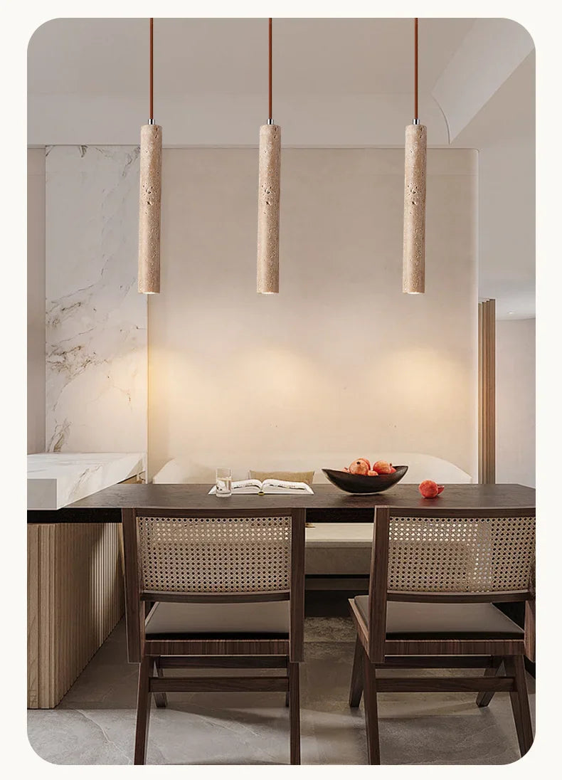 Radiance - Minimalistische Langlinien Travertin Wabi-Sabi Stil LED Kronleuchter Lichter