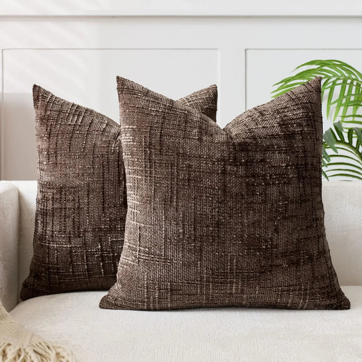 Chenille Sofakissenbezug – Weiches Uni-Design | Elegante Dekoration für Wohn- & Schlafzimmer - 30cmx50cm / Kaffee