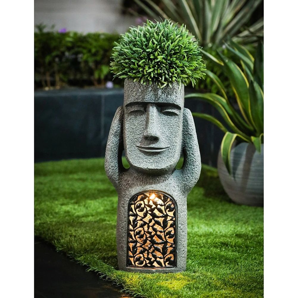 SculpturePot LED - Hör/Sieh/Sprich Abstract Face Shape Blumentopf mit Solar-LED-Licht Elegare