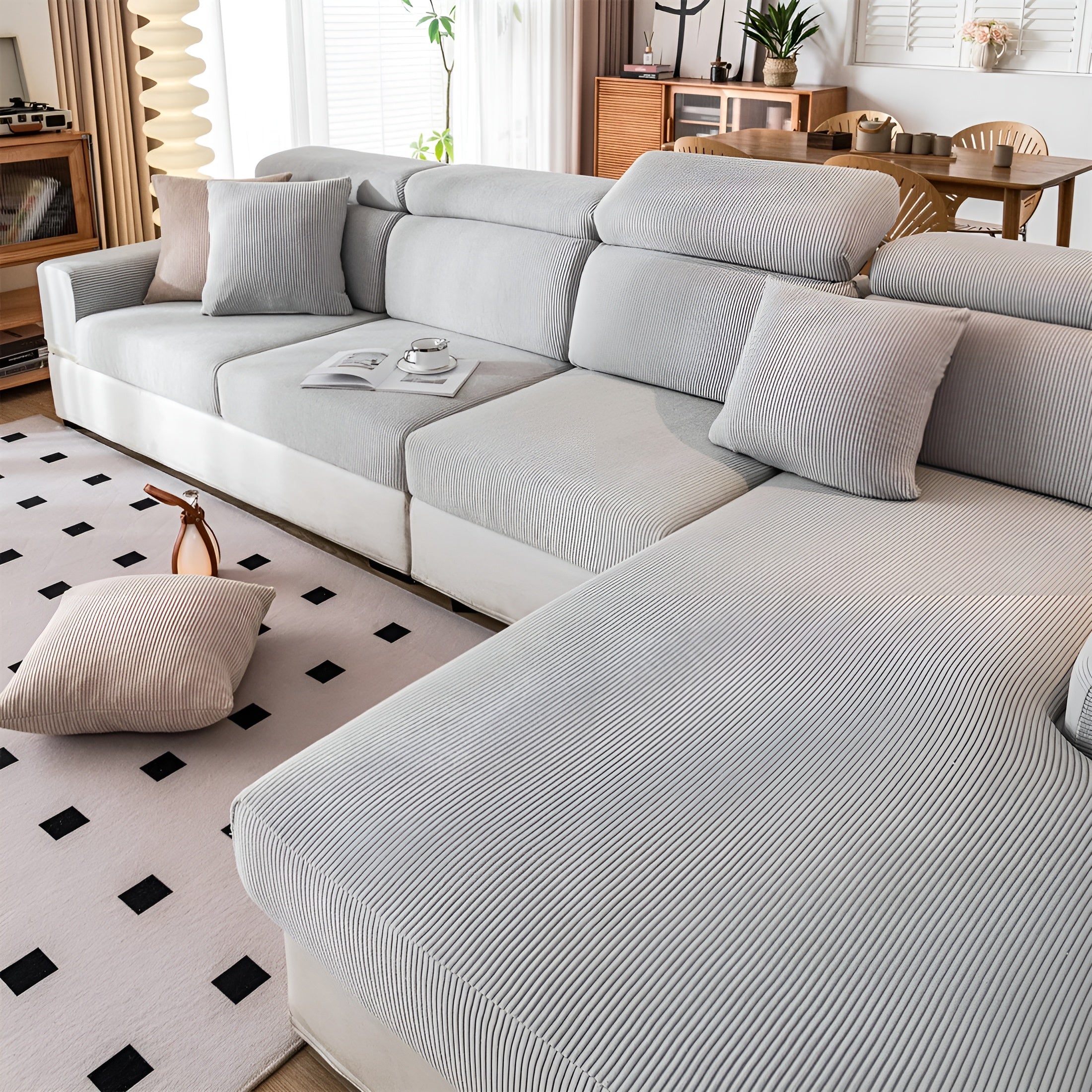 Sofaüberwurf aus Cord – Dehnbar & Kratzfest | Vertikales Streifendesign