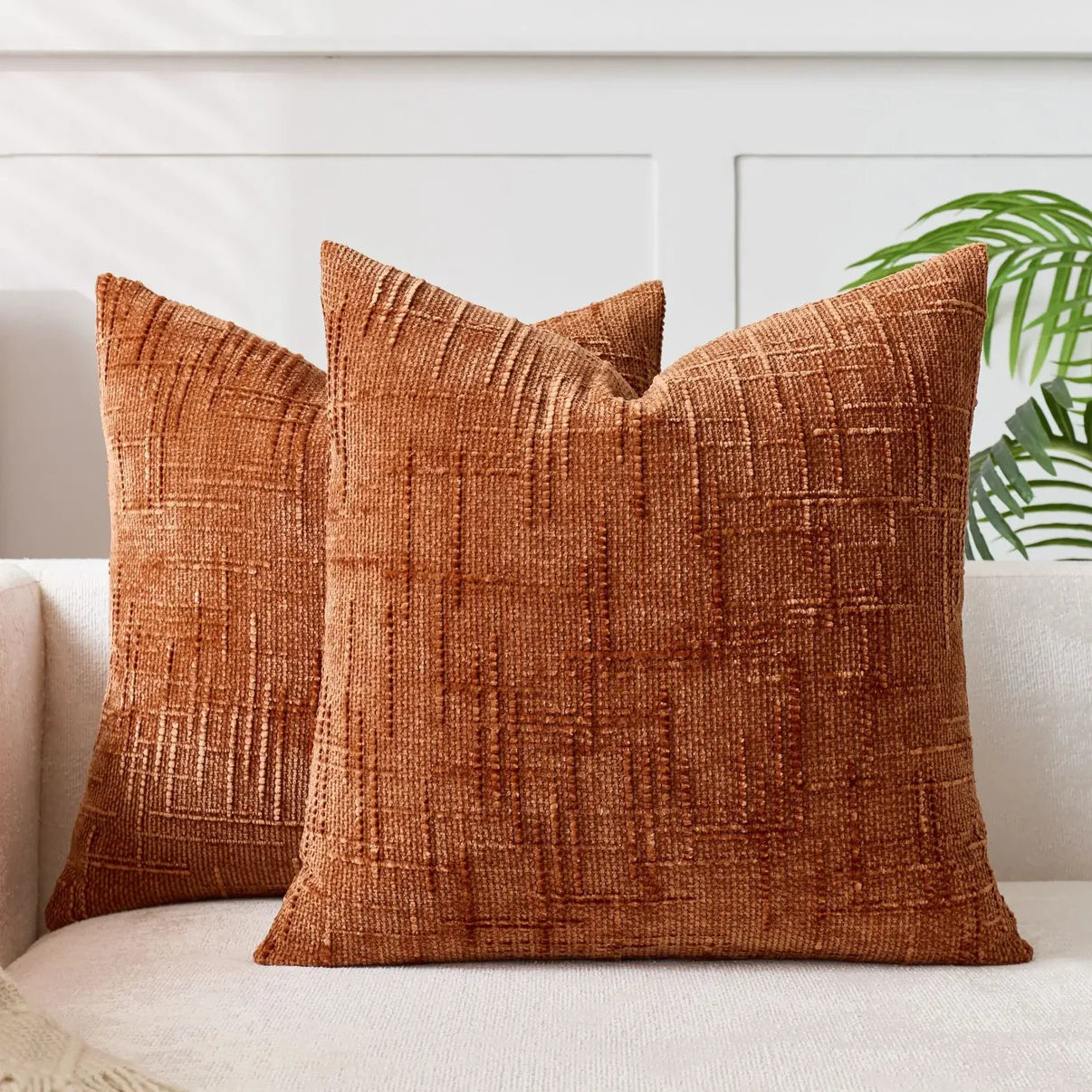 Chenille Sofakissenbezug – Weiches Uni-Design | Elegante Dekoration für Wohn- & Schlafzimmer - 30cmx50cm / Braunrot