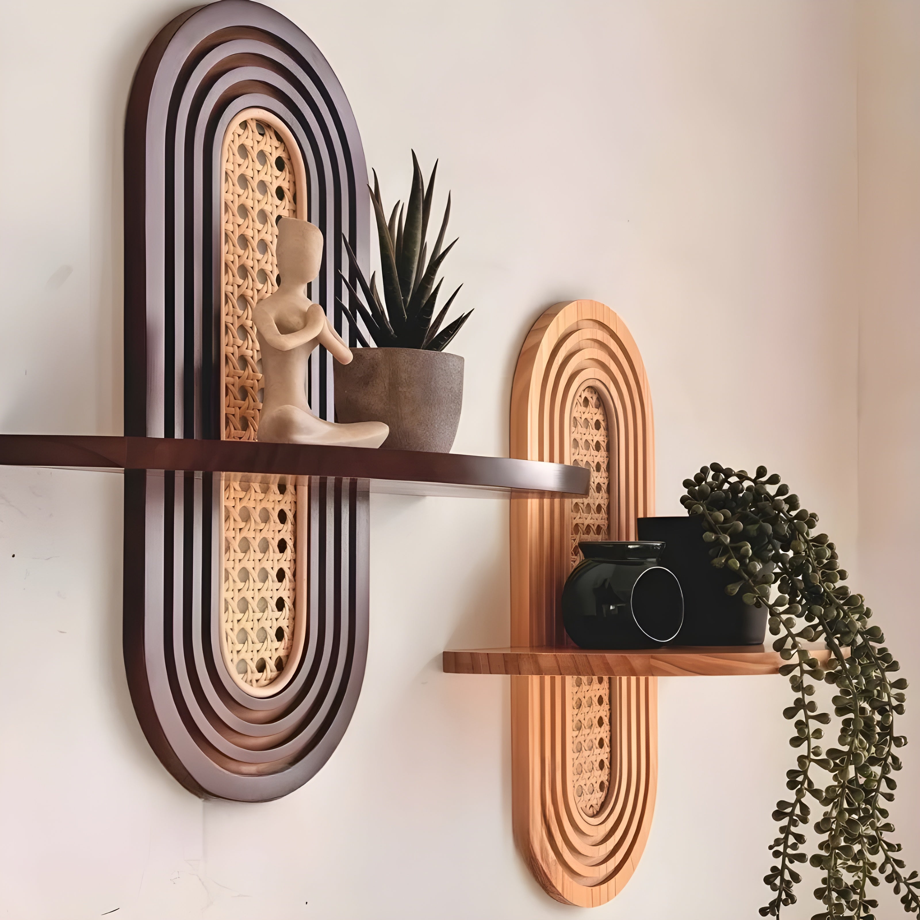 Handgefertigtes Wandregal aus Rattan – Boho-Deko für Wohnzimmer, Schlafzimmer & Balko