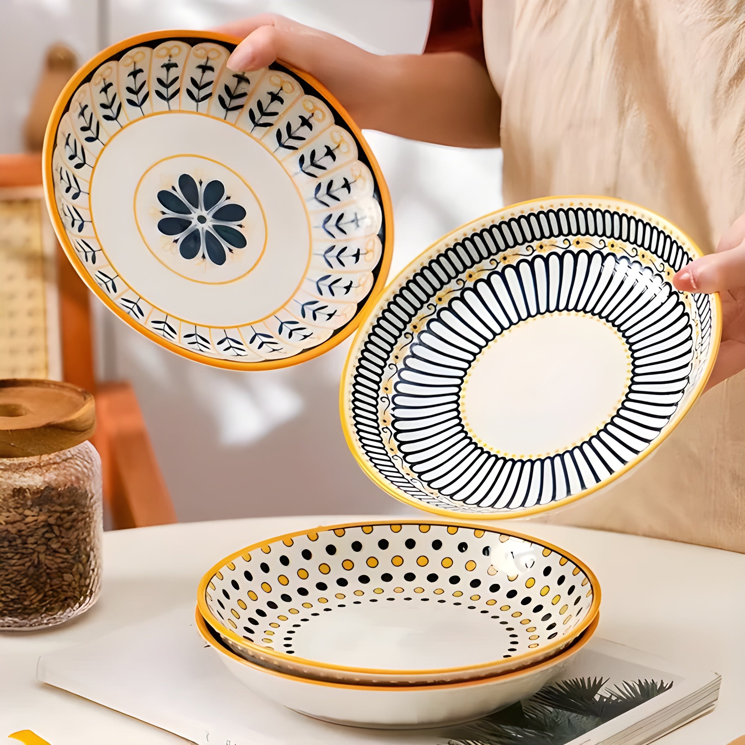 Porzellan-Tellerset Handbemalt – Elegant und Dekorativ | Perfekt für Alltag und besondere Anlässe - Wohnzubehör