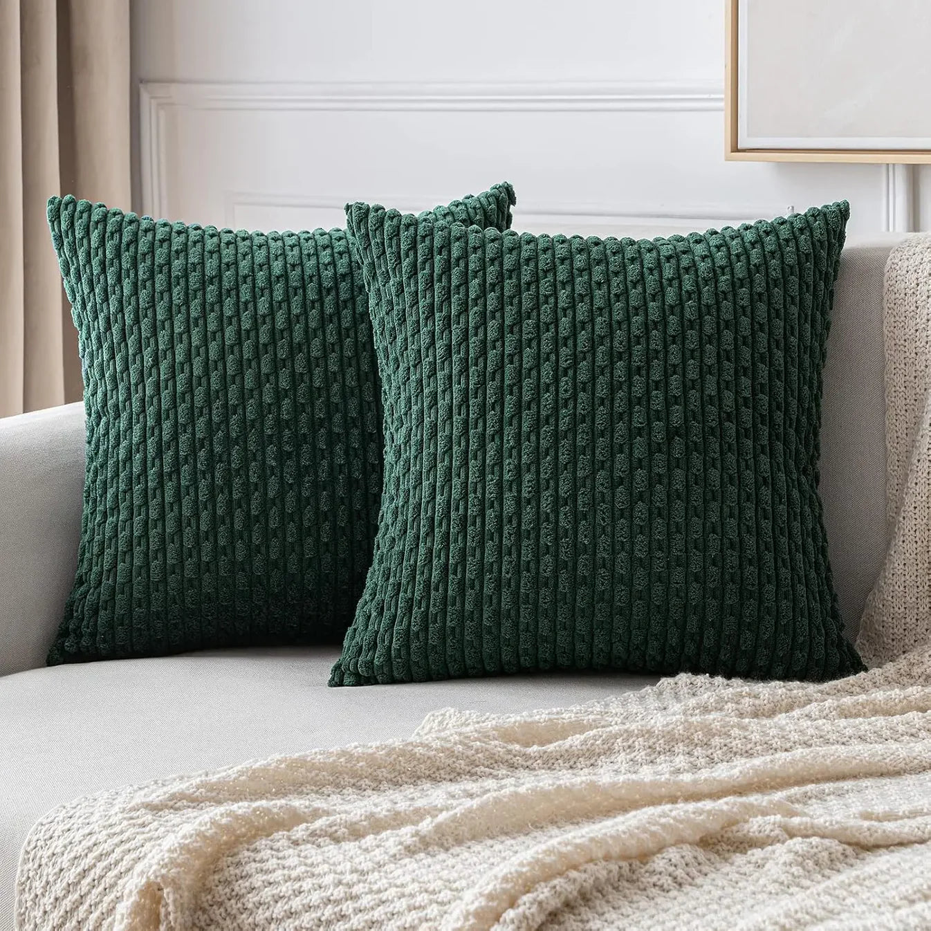 Geripptes Samt-Kissen – Weich & Gemütlich | Boho-Design für Sofa und Bett - Dunkelgrün / 40x40cm - Kissen