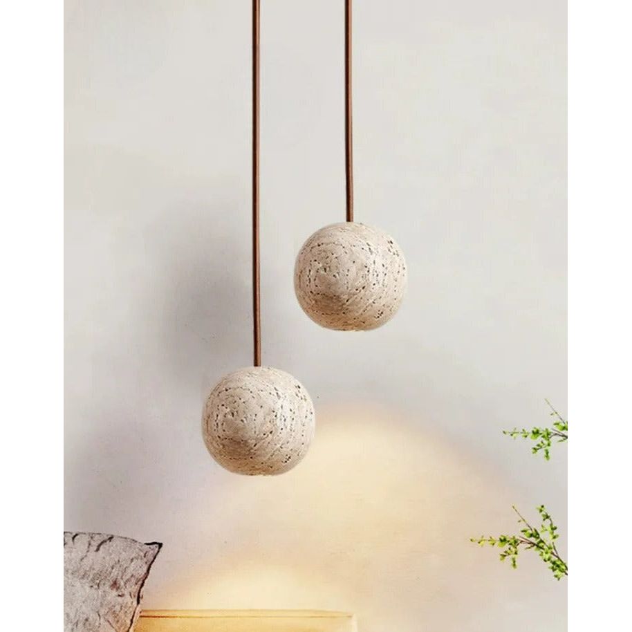 GlowStone Pendant - Travertin Runde Wabi Sabi Decken-LED-Leuchte Elegare