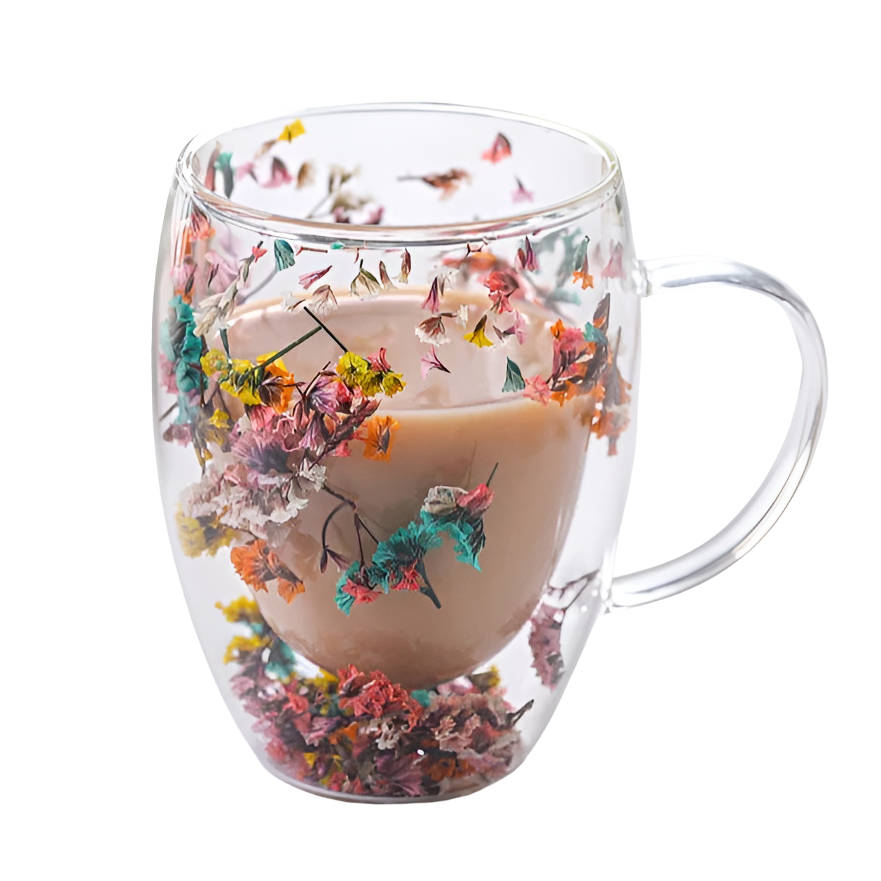 Doppelwandiges Glas – Mit Getrockneten Blumen | Hitzebeständig & Dekorativ für Tee, Kaffee & Zuhause