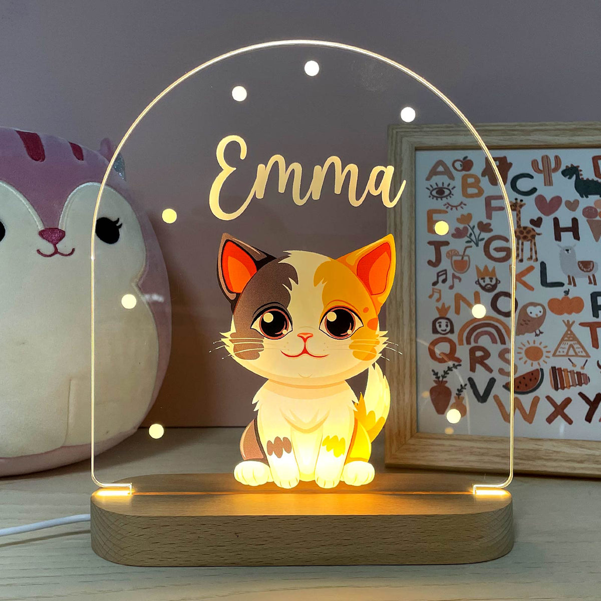Nachtlicht mit Katzenmotiv und Name personalisiert