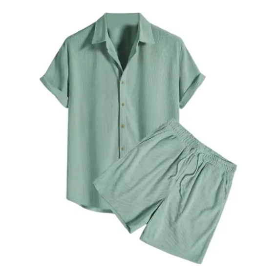 Komfortabel & Trendig Heren Casual Shirt Shorts Set - Elegare