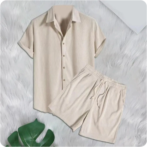 Komfortabel & Trendig Heren Casual Shirt Shorts Set - Elegare