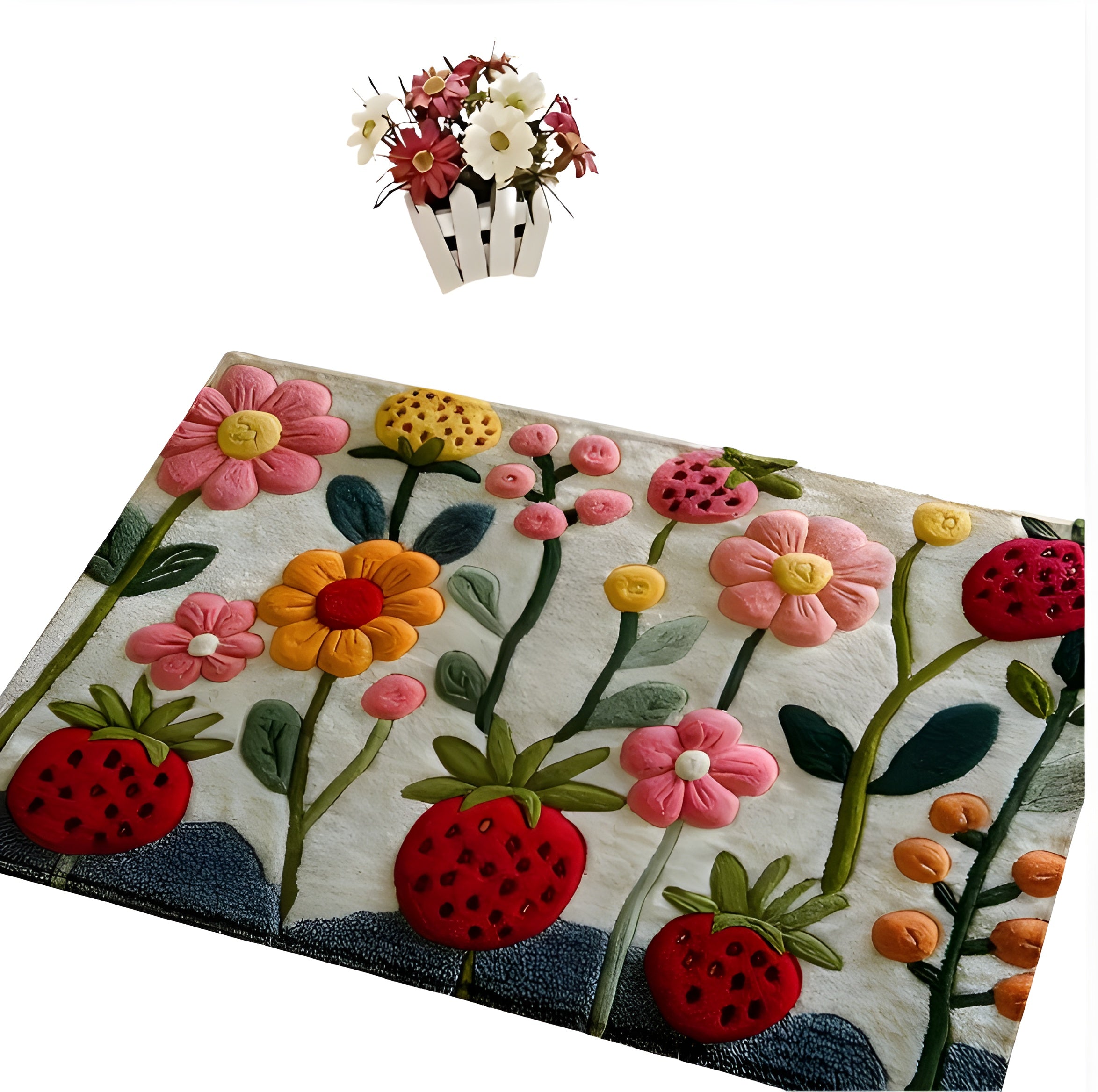 3D Blumenmatte – Rutschfester Teppich mit Kaschmir-Optik | Ideal für Eingang & Bad