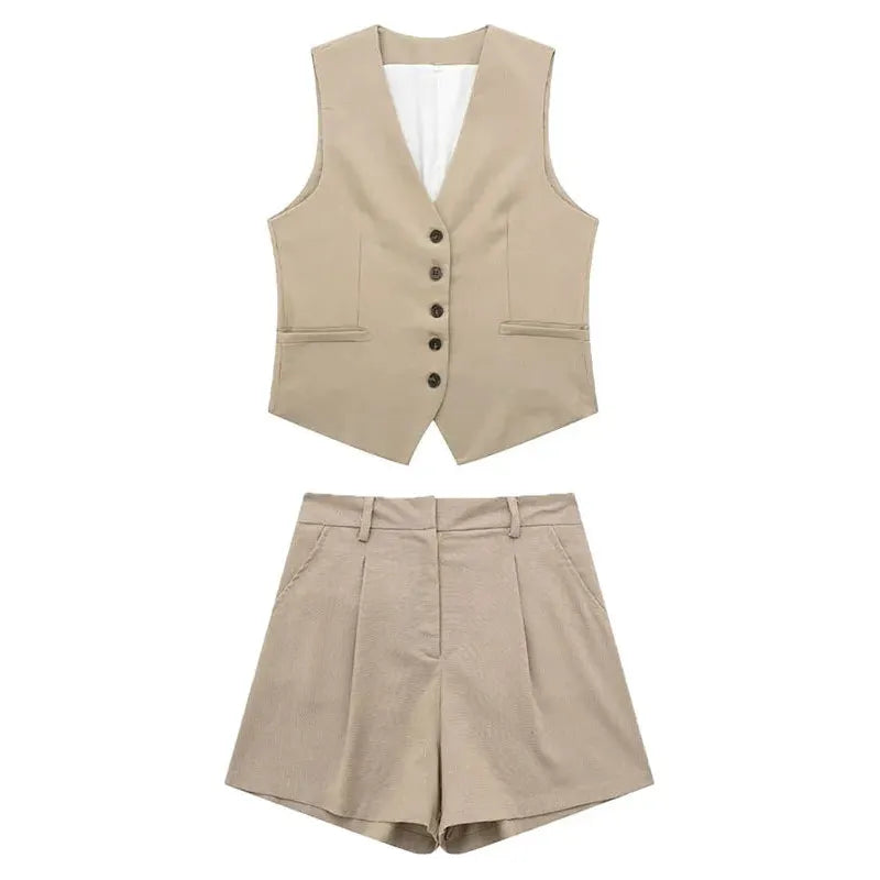 Ariana Set - Elegantes einfarbiges Vintage-Top und Shorts Set für Damen Elegare