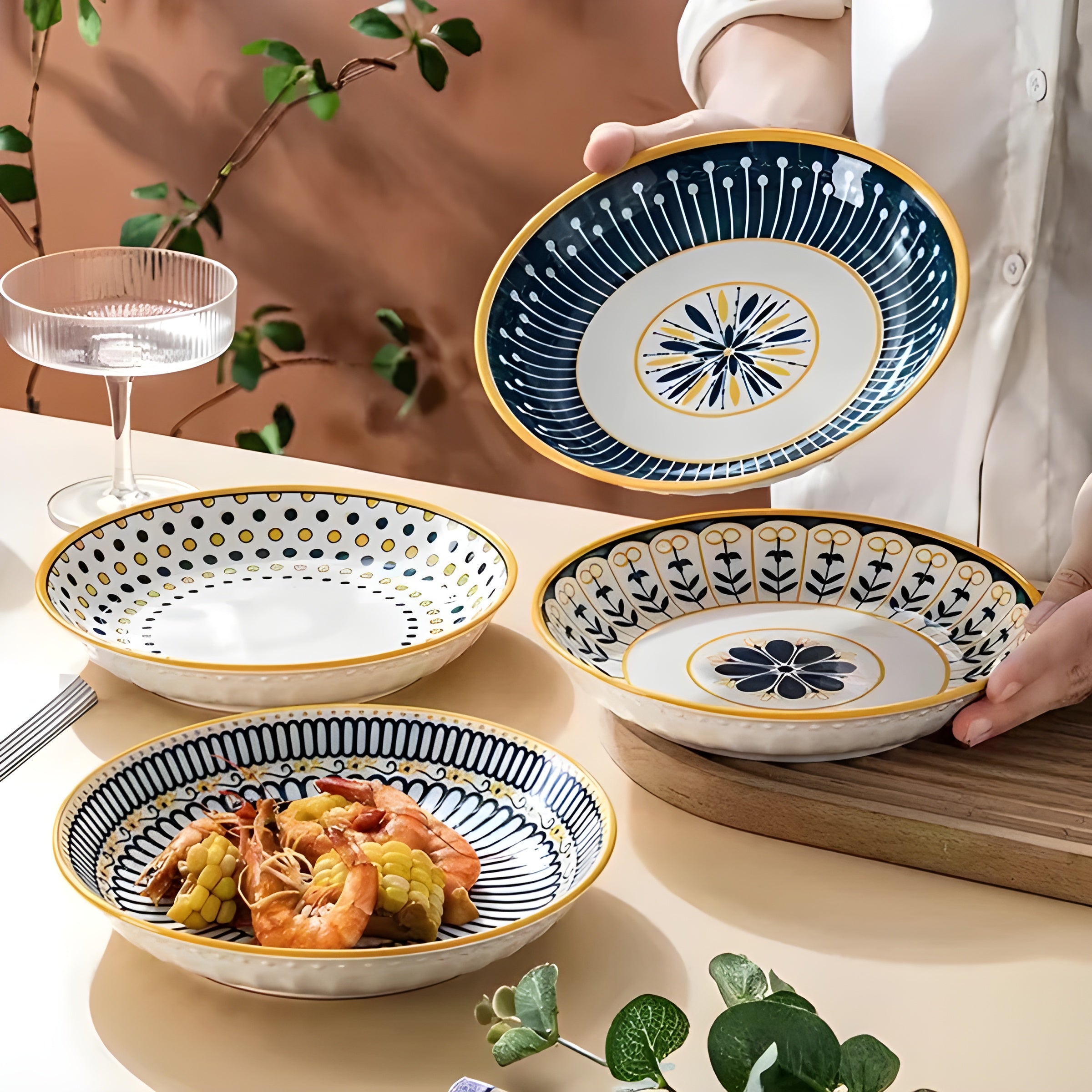 Porzellan-Tellerset Handbemalt – Elegant und Dekorativ | Perfekt für Alltag und besondere Anlässe - Wohnzubehör