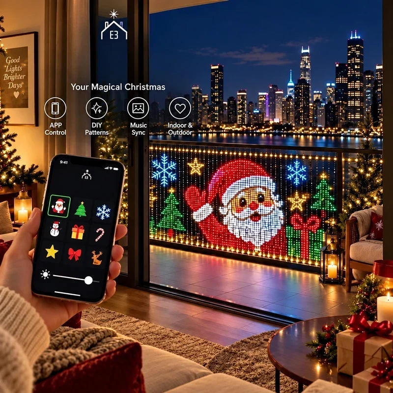 LED-Lichtvorhang mit bunten Farbeffekten an einer Wand