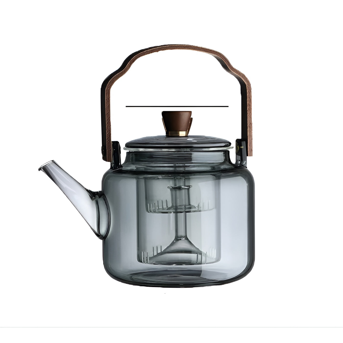 Glas-Teekanne mit Holzdeckel und Sieb – Elegantes Design | 1,2 L Rauchglas für stilvollen Teegenuss - Rauch - Decke
