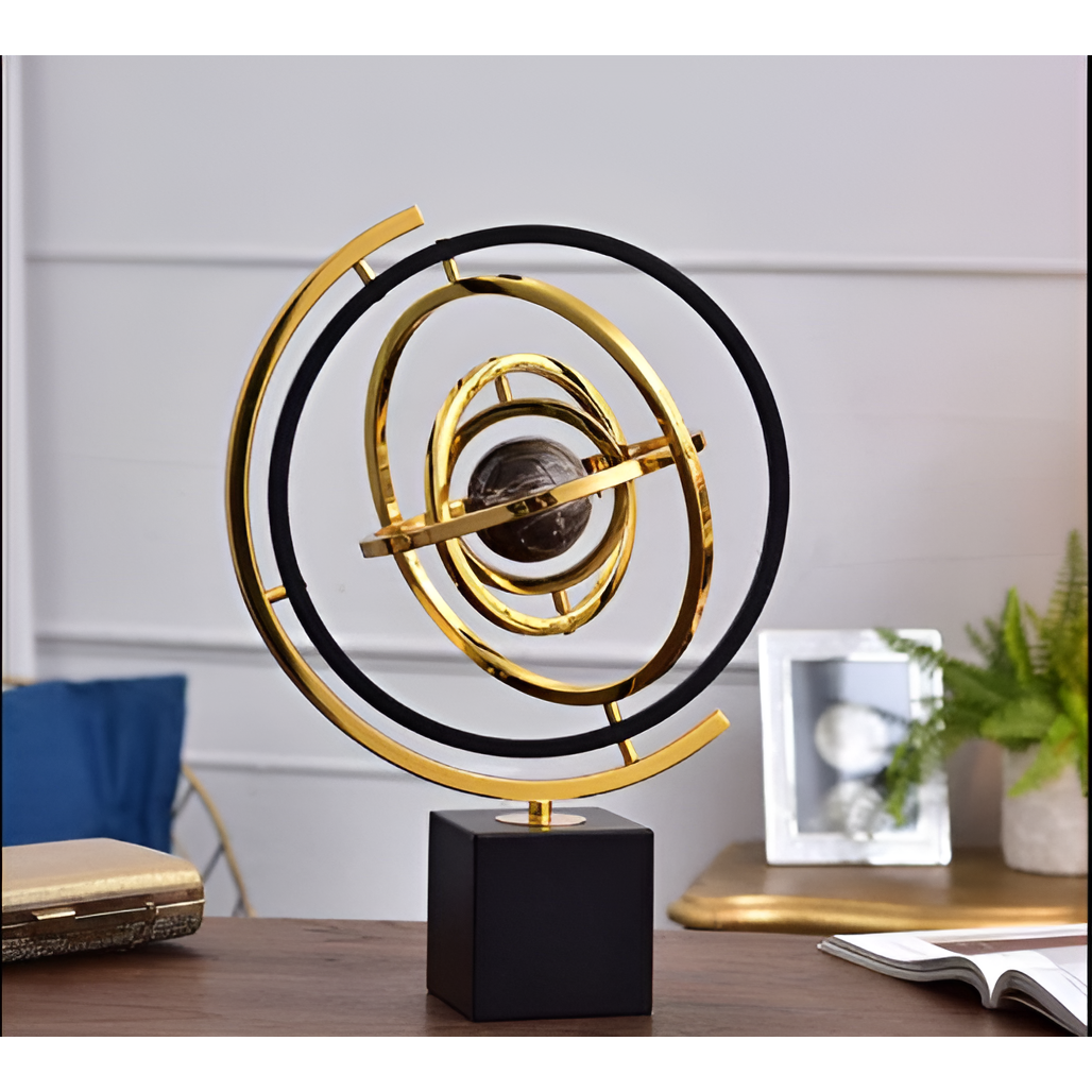 Luxe Globe - Handgefertigte Metallskulptur mit Marmorsockel für Moderne Wohnkultur - Elegare