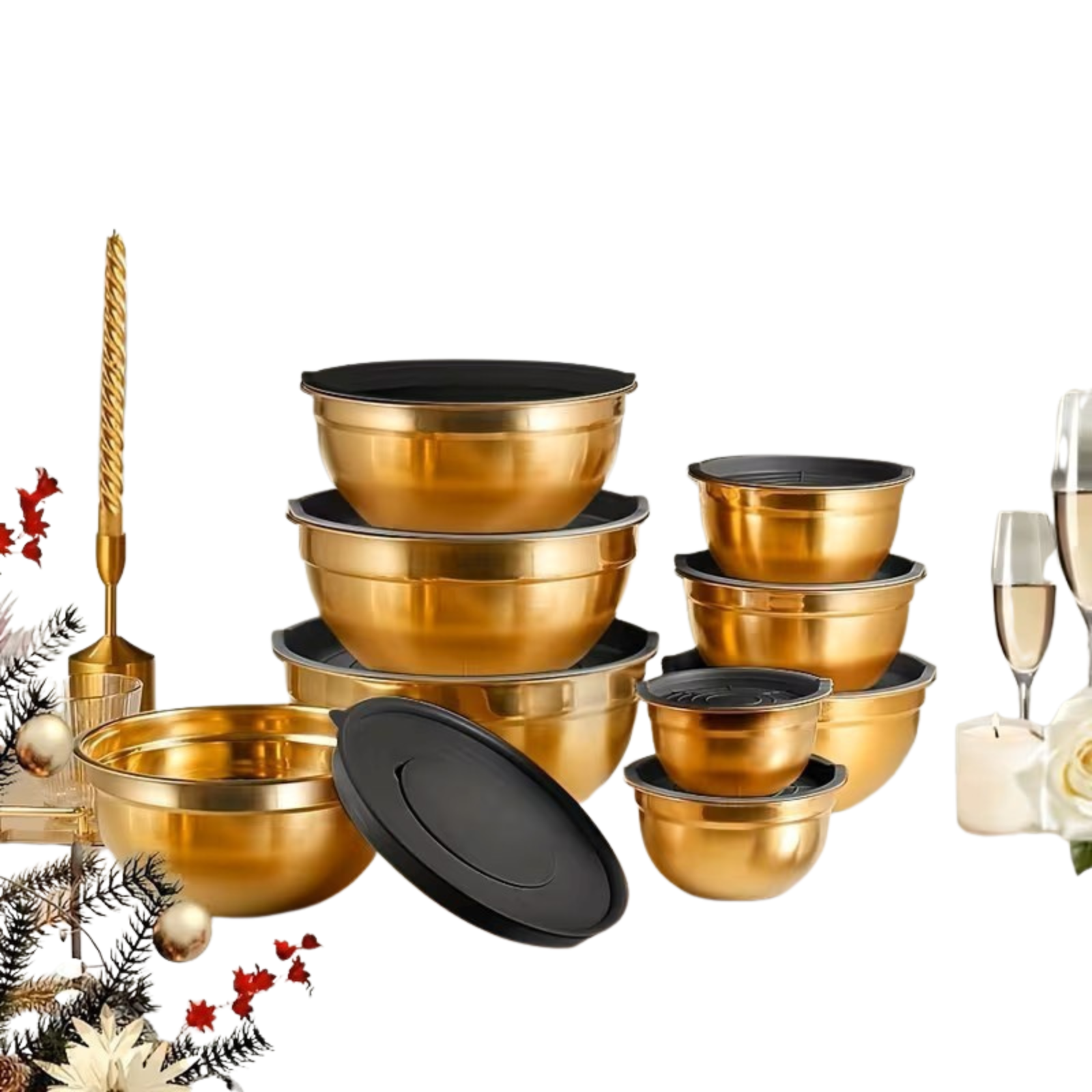 14-teiliges Gold-Rührschüsselset – elegant und praktisch | Ideal zum Mischen Backen und Servieren - Rührschüssel