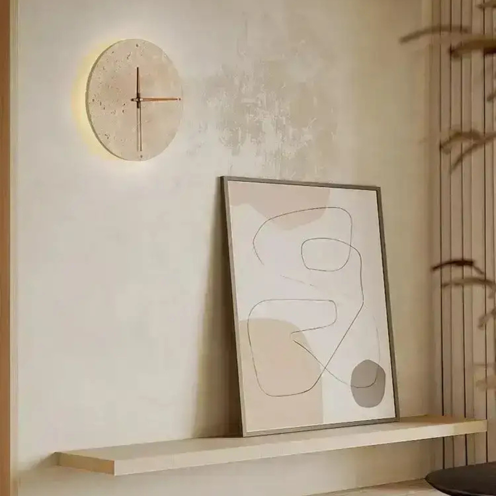 Travertin-Wanduhr mit LED-Licht – Minimalistisch & Dekorativ | Hochwertige Naturstein-Uhr