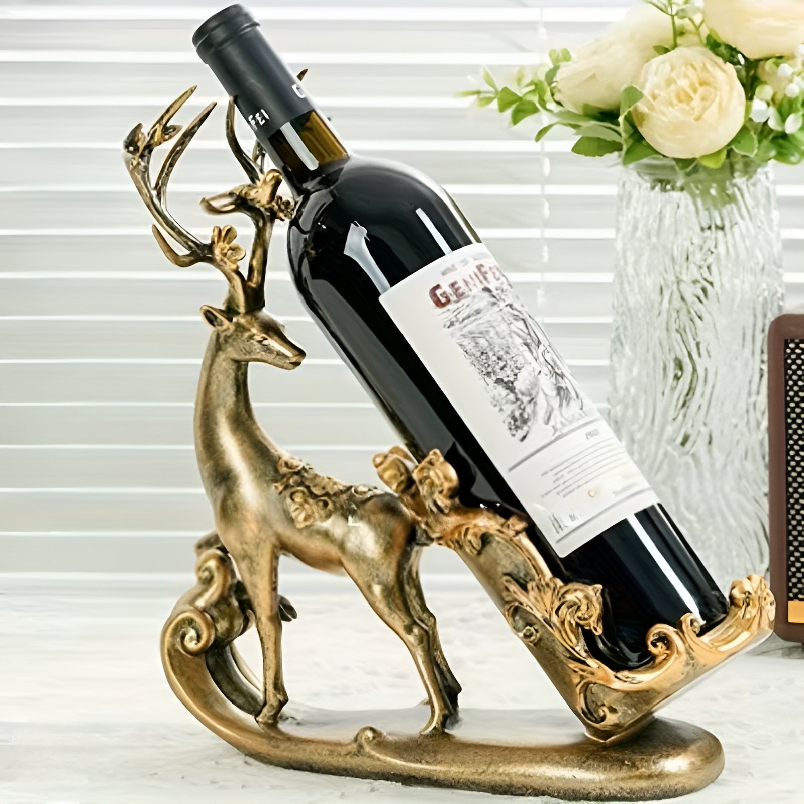 Weinregal mit Hirschmotiv – Dekorativ und Hochwertig | Leichtes Design für stilvolle Weinaufbewahrung - Weinregal