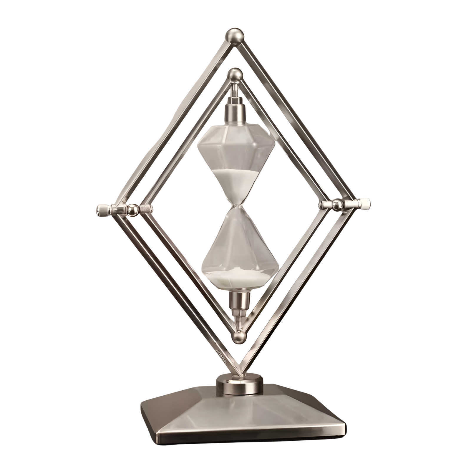 Sanduhr mit geometrischem Metallrahmen – Dekorativ und Entspannend | Mit weißem Sand als Meditationstimer - Wohnzubehör