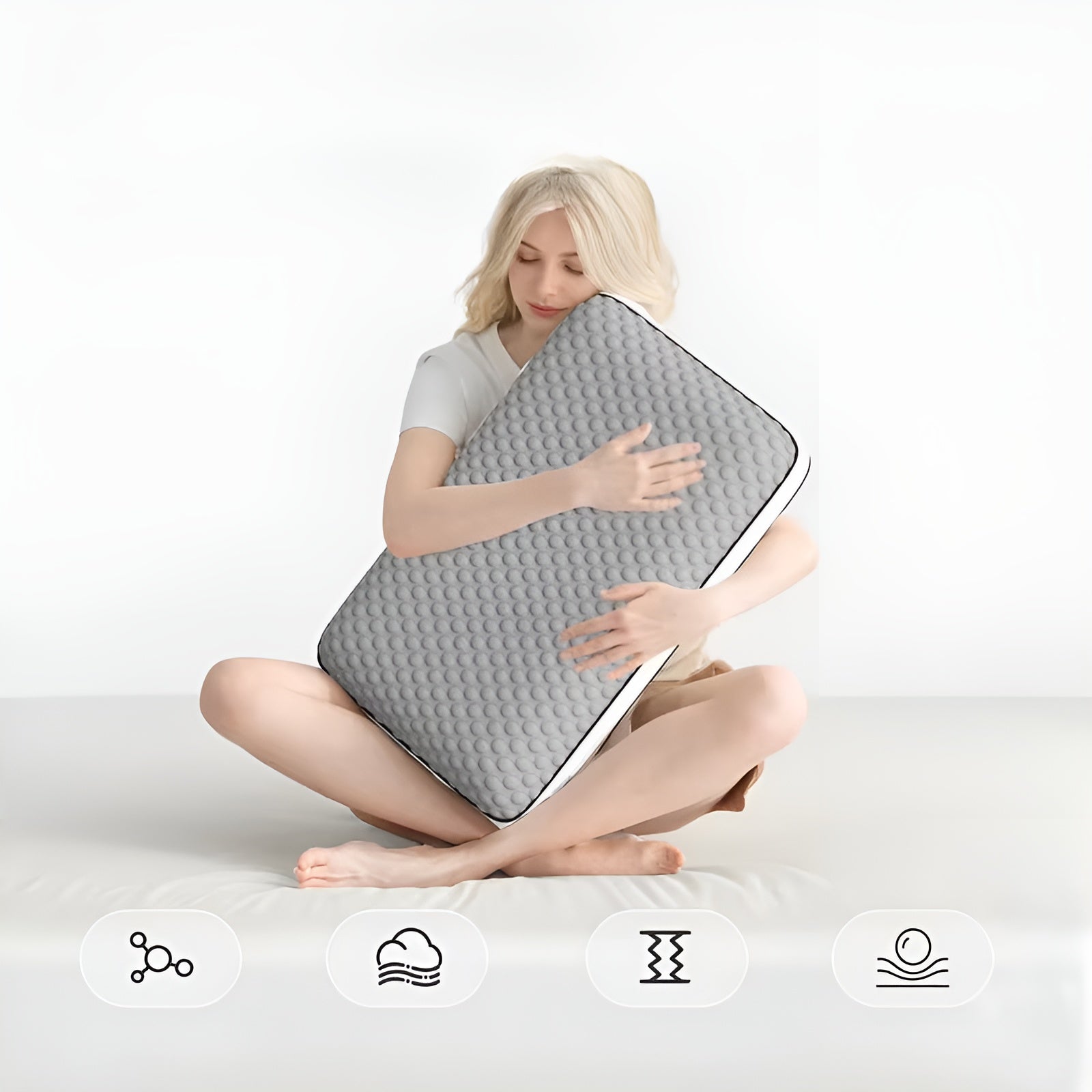 Ergonomisches Kissen mit Kühlfaser – Beidseitig & Atmungsaktiv | Ideal für Rücken- Seiten- und Bauchschläfer - Grau