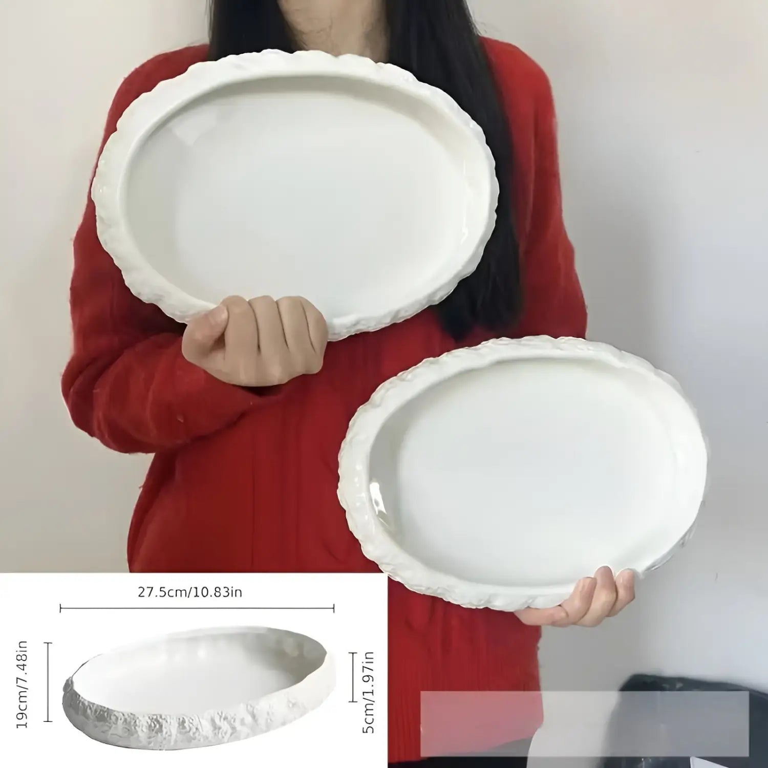 2er Set große Keramik-Fischplatten – Hochwertiges Serviergeschirr in Steinoptik | Perfekt für Fisch und Meeresfrüchte