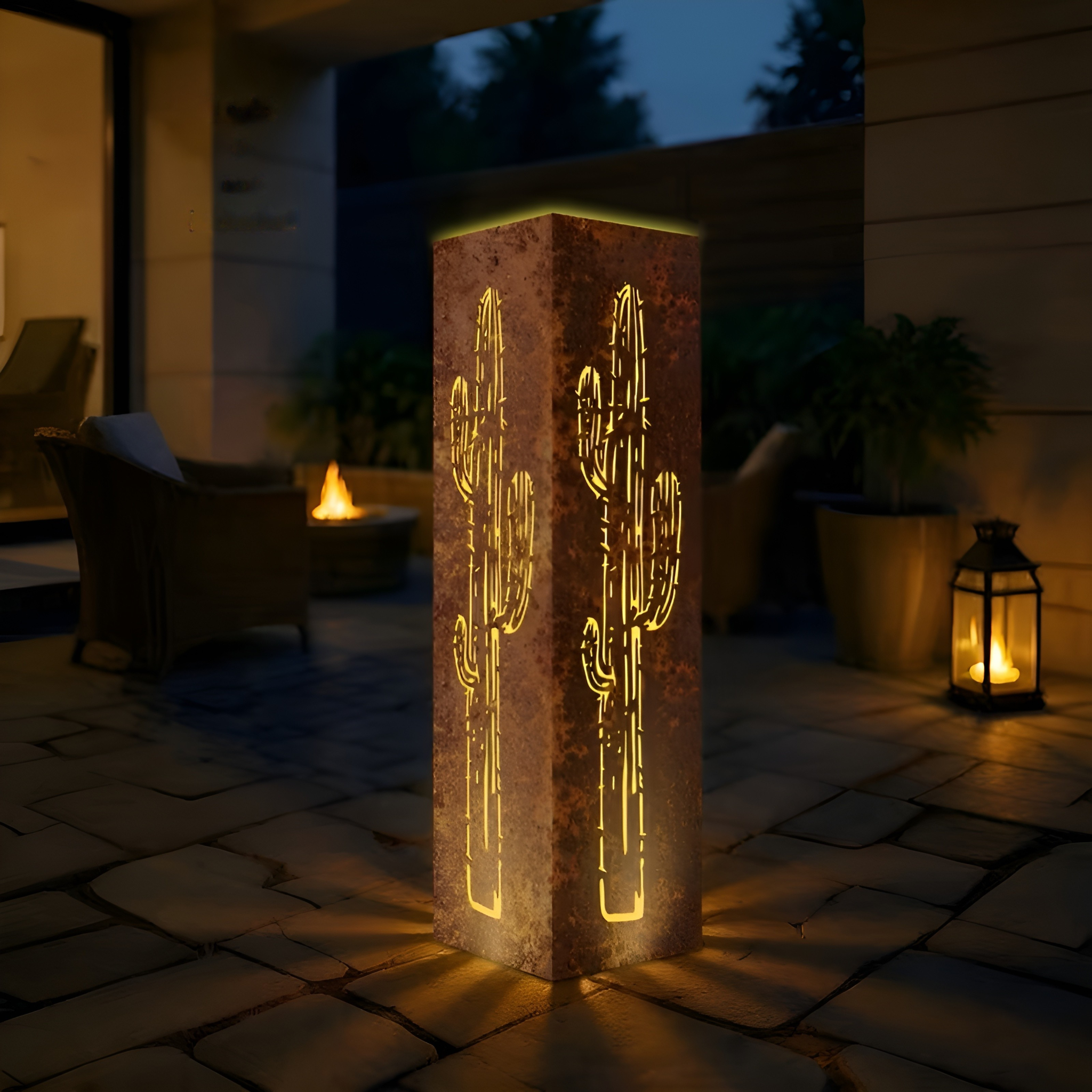 3D Metall-Kaktus Gartenlaterne – Rustikale Dekoration für Garten & Balkon | Dekoratives Windlicht im Wüstenstil