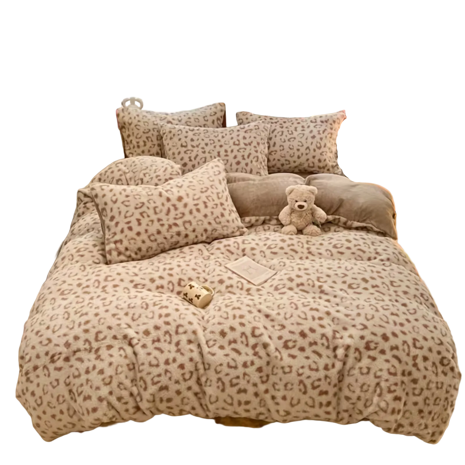 Bettwäsche-Set aus Kunstkaninchenfell (4-teilig) – Extra weich & warm | Kuschelig mit Leopardenpfoten-Design
