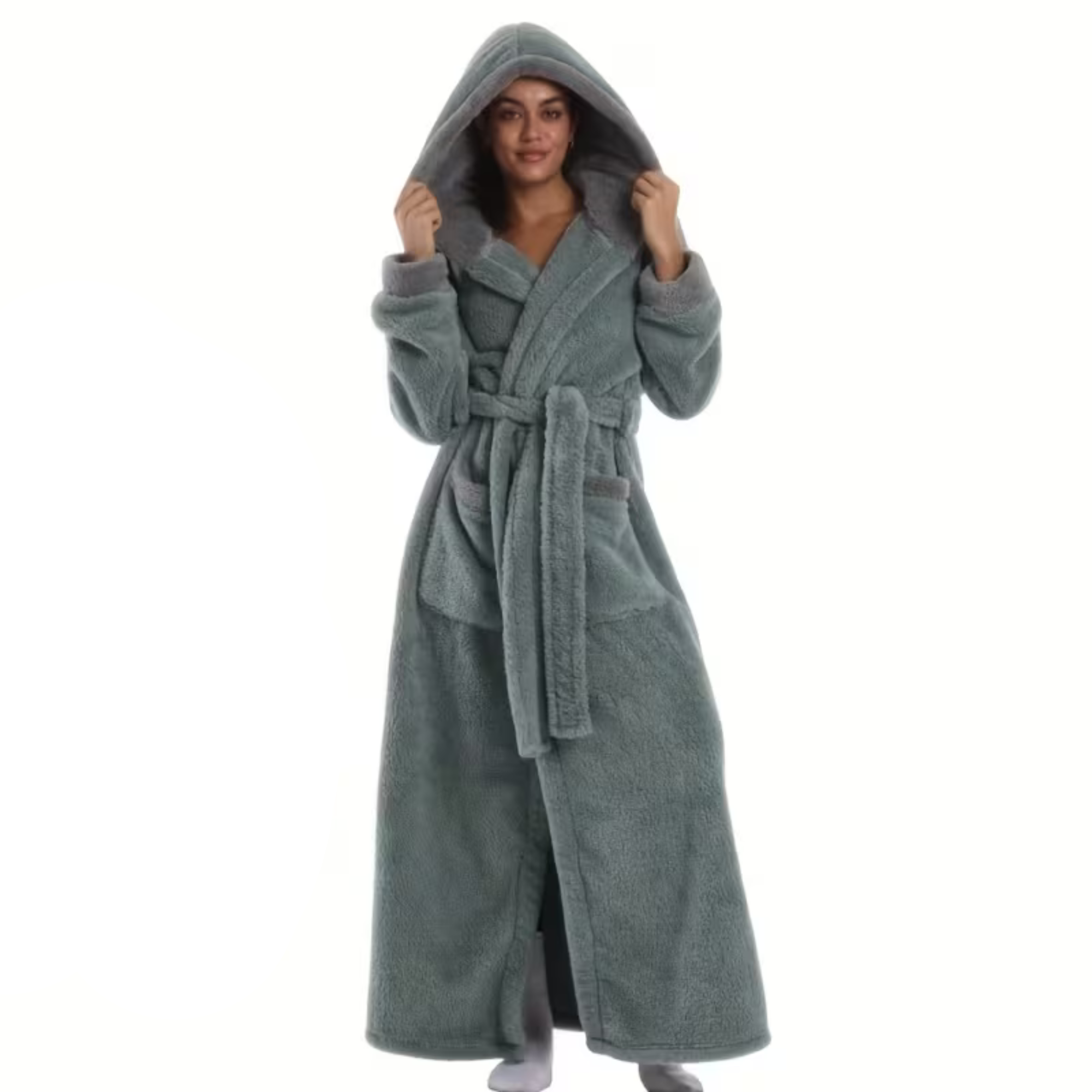 Langer Kapuzenbademantel – Dick, Warm & Kuschelig | Perfekt für Winter, Zuhause & Reisen