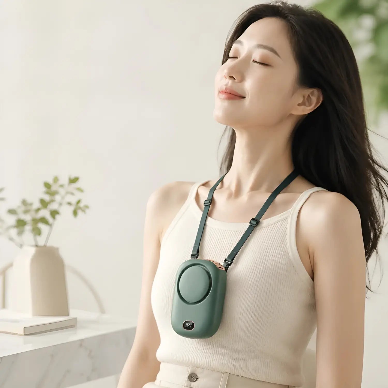 Tragbarer Halsventilator mit Display – über USB aufladbarer Mini-Ventilator mit 3 Geschwindigkeitsstufen | für Reisen