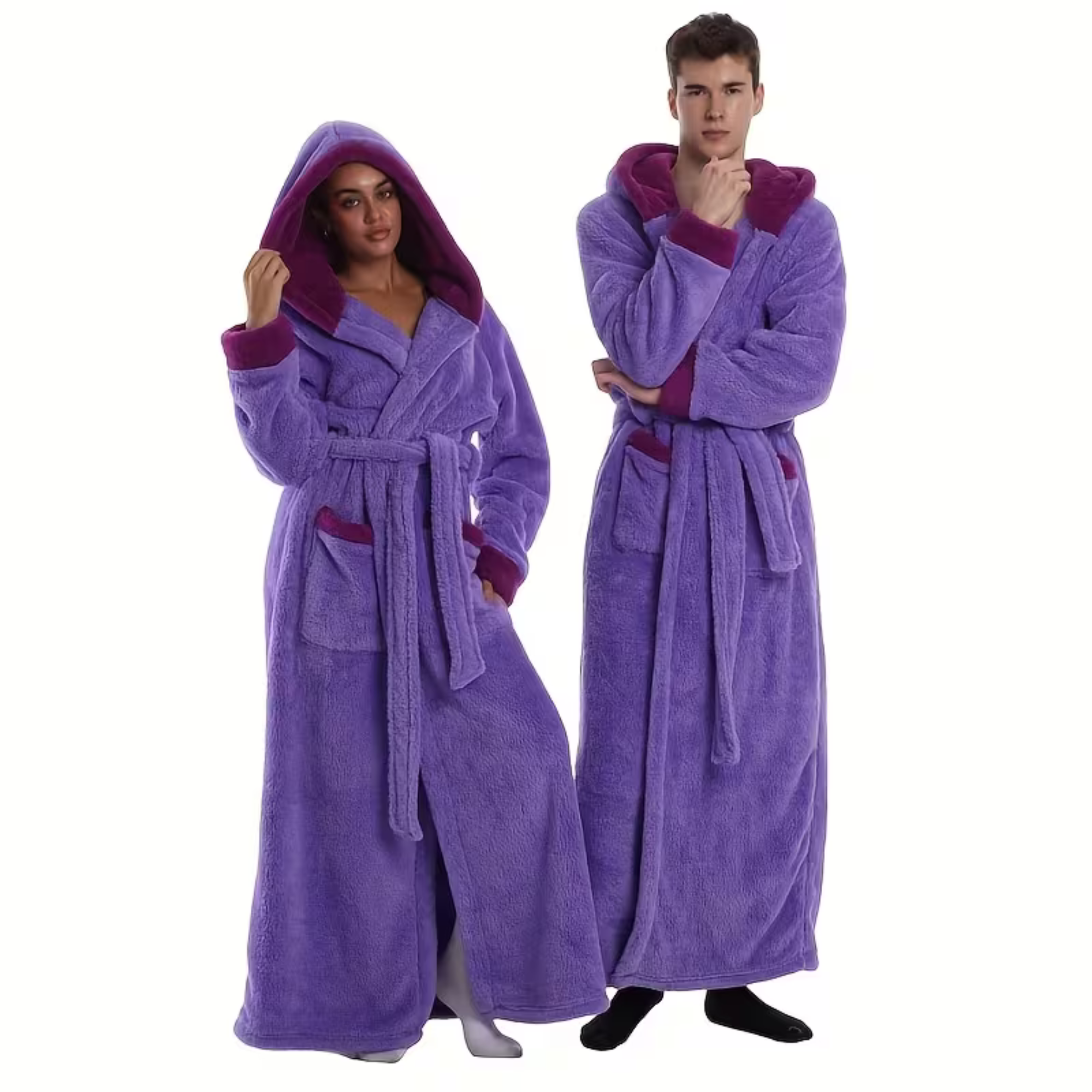 Langer Kapuzenbademantel – Dick, Warm & Kuschelig | Perfekt für Winter, Zuhause & Reisen