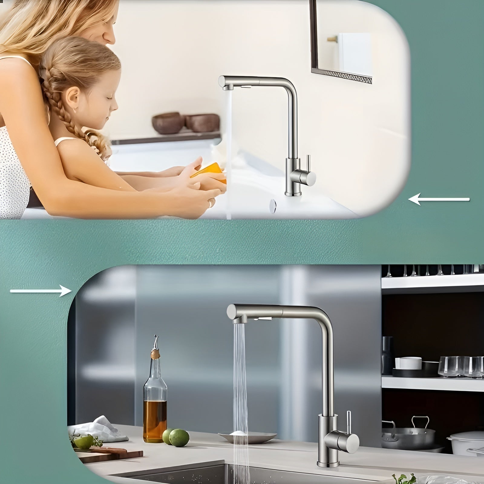 Edelstahl Küchenarmatur mit Touch-Funktion – Ausziehbare Brause & 360° Drehbar | Wassersparend, Einlochmontage