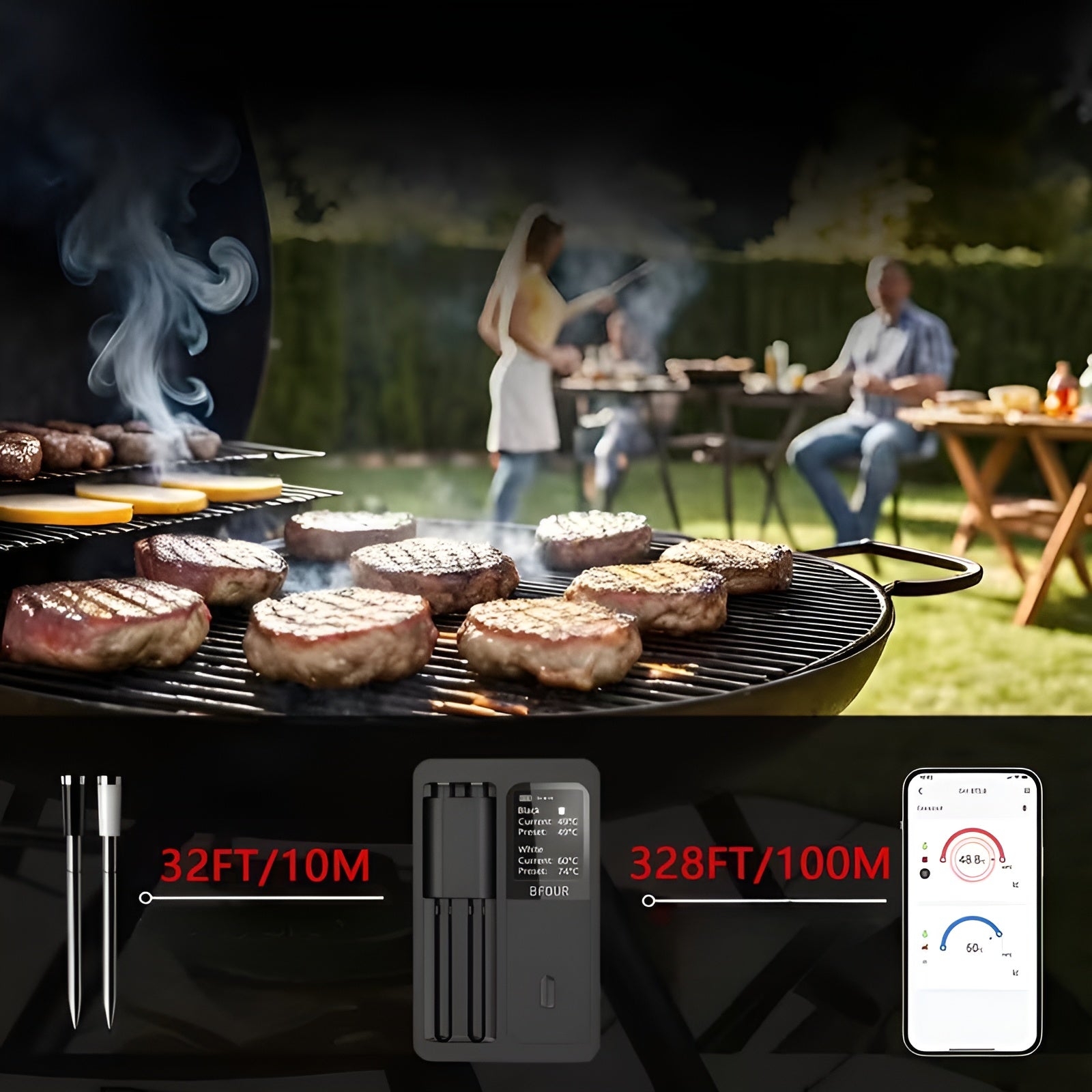 Kabelloses Grillthermometer mit 2 Sonden – Exakte Temperaturmessung | Perfekt für Fleisch & BBQ - Wohnzubehör
