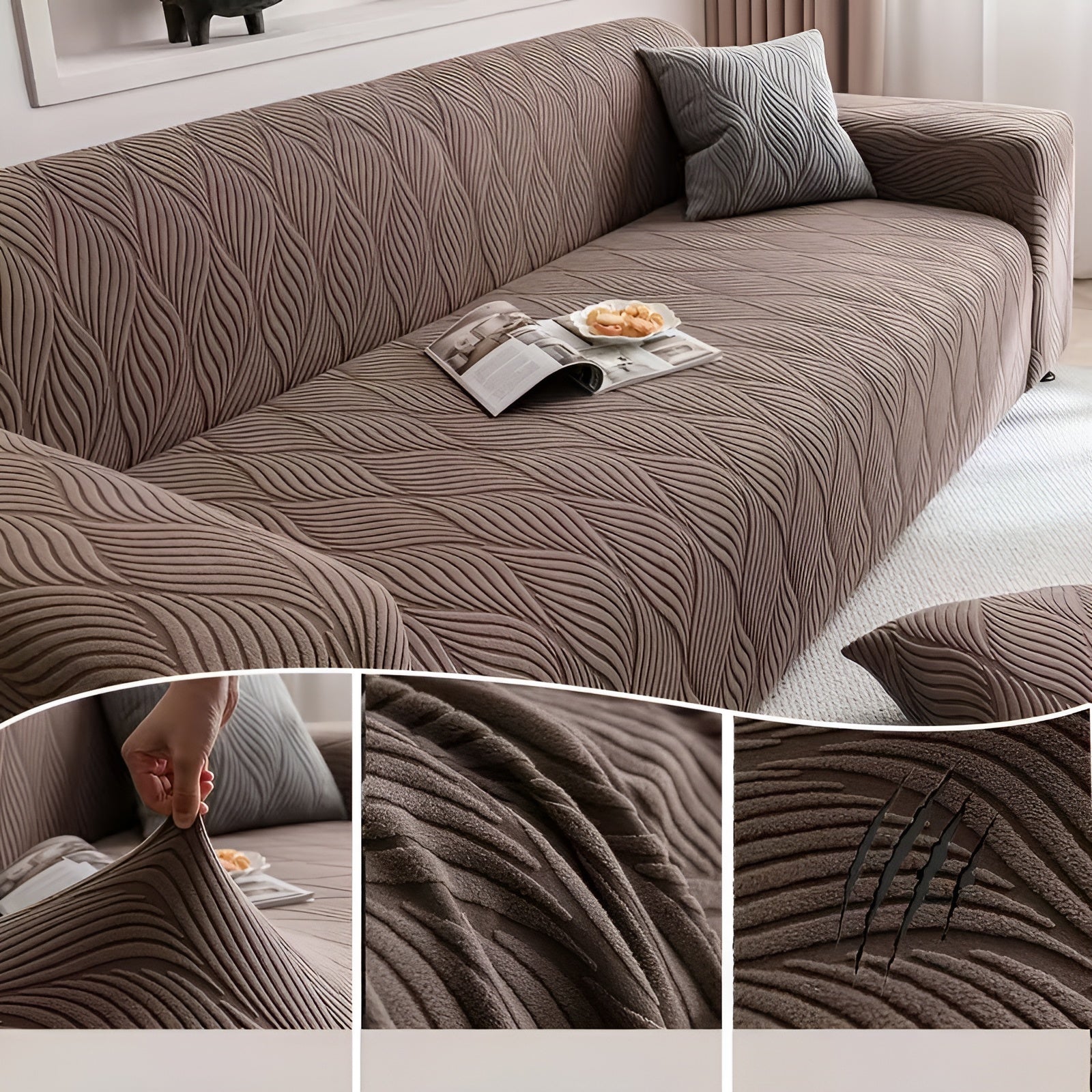 Elastischer Sofabezug aus Fleece – Weich und Gemütlich | Jacquard-Struktur Perfekt für Sofa & Wohnraum - Sofabezug