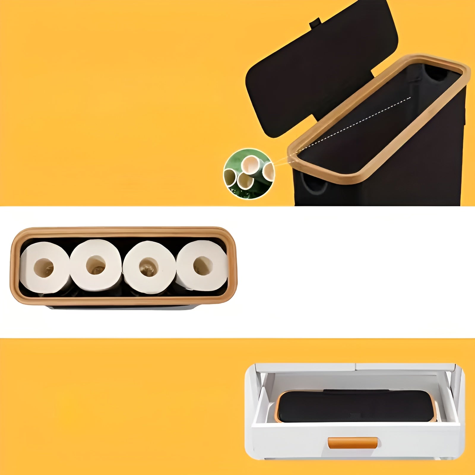 Großer Toilettenpapierhalter mit Deckel – Platzsparend & Klappbar | Holzrahmen für Badezimmer & WC - Decke