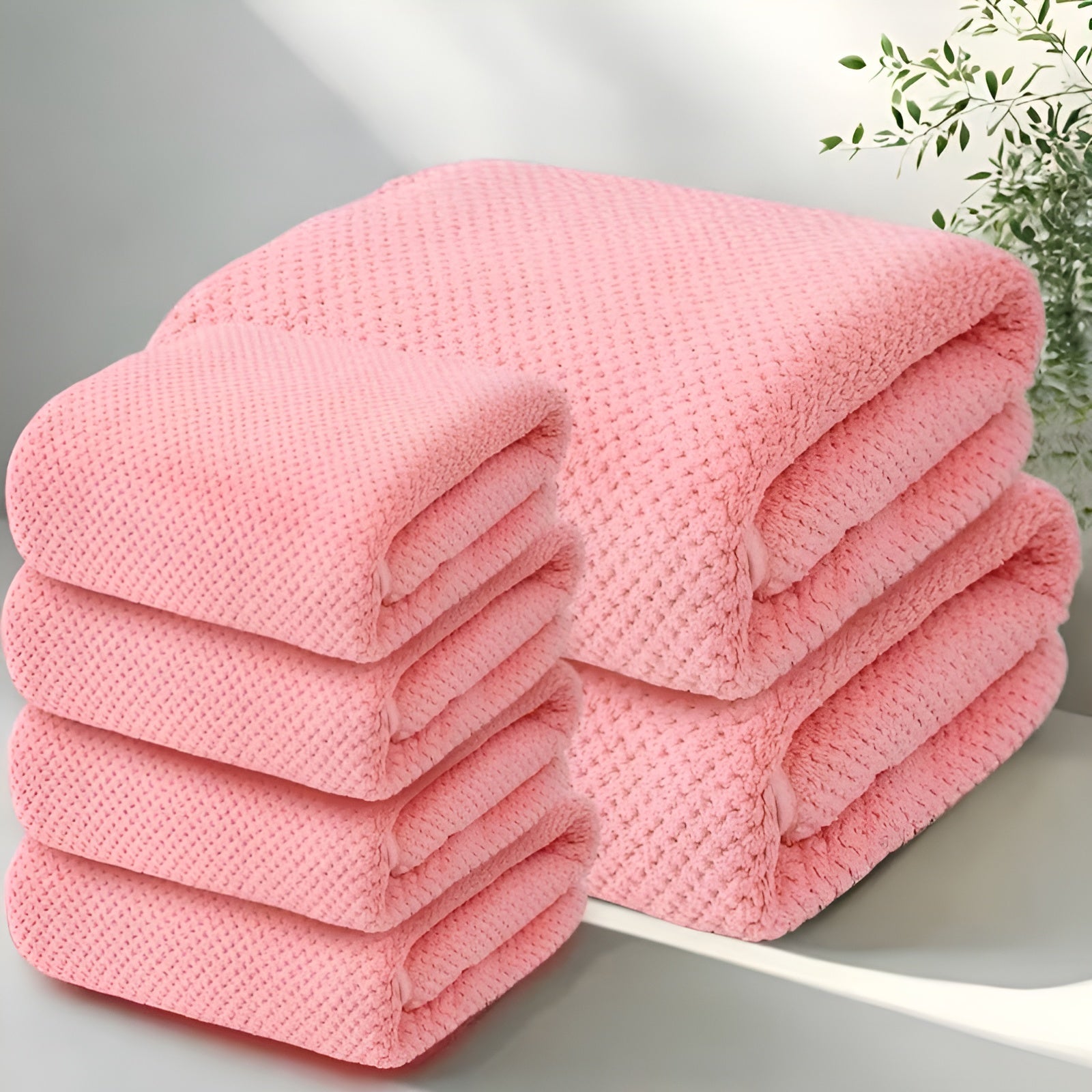 6-teiliges Handtuch-Set – Hochwertig Weich und Saugfähig | 2 Badetücher & 4 Handtücher mit Strukturmuster - Rosa
