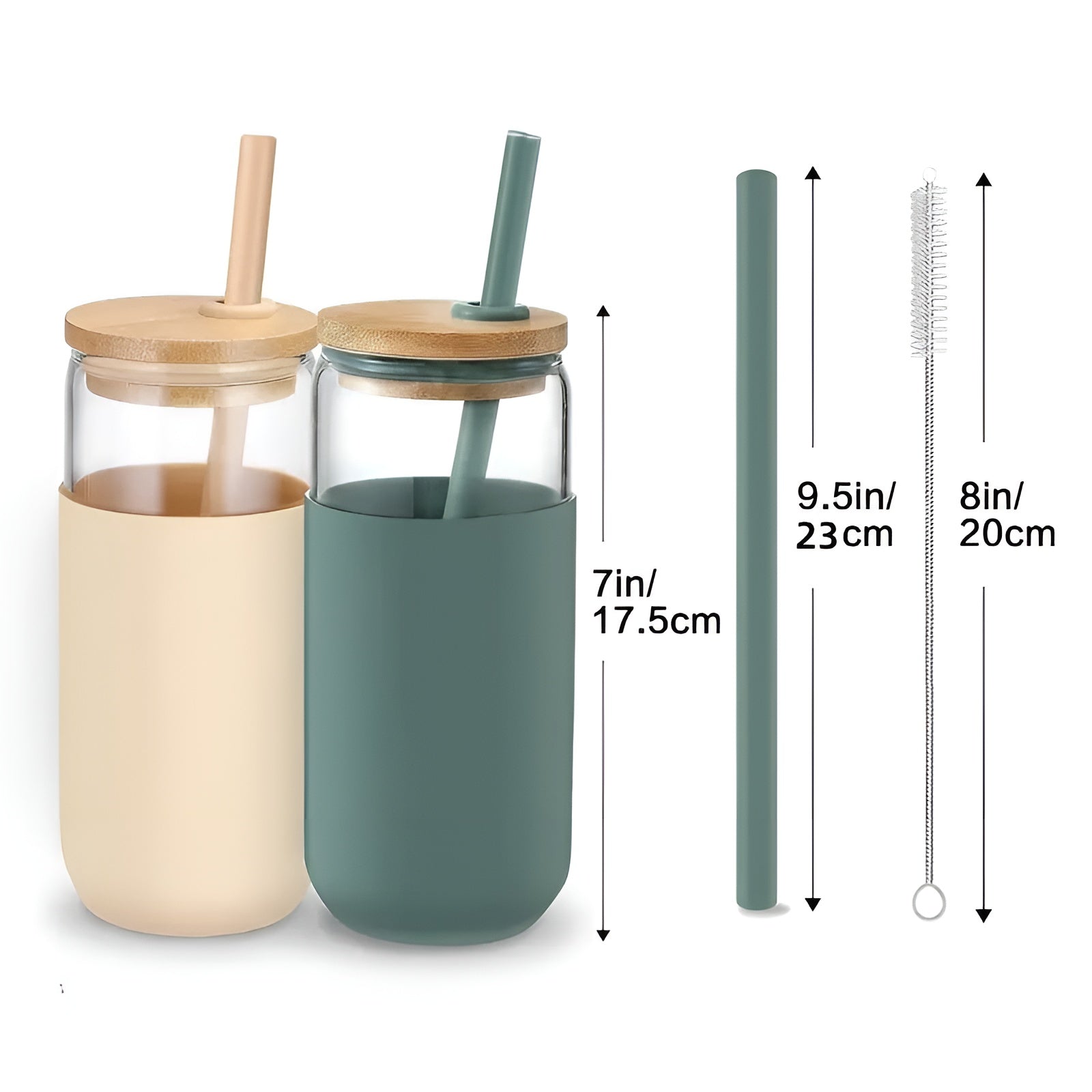 Trinkgläser mit Strohhalm – 2-teiliges Set mit Holzdeckel & Silikonhalter | Perfekt für Kaffee, Saft & Smoothies