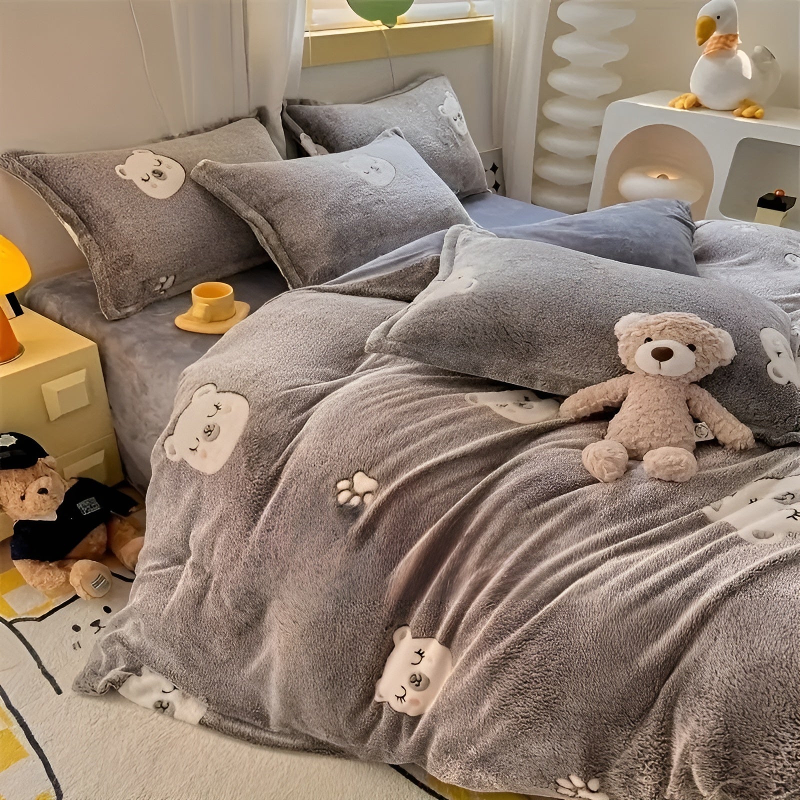 Bettwäsche-Set mit Bärenmotiv – Weich und Gemütlich | 3-teiliges Set mit Bettbezug & Kissenbezügen, Perfekt für Schlafzimmer