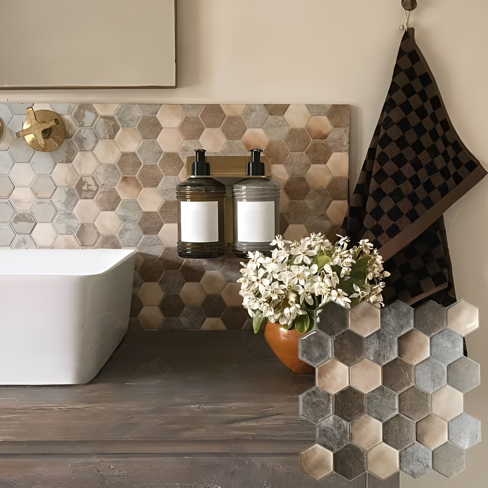 3D Hexagon Wandpaneele – Selbstklebende Metalloptik Wandverkleidung | Moderne Wanddeko für Wohnzimmer Küche oder Flur