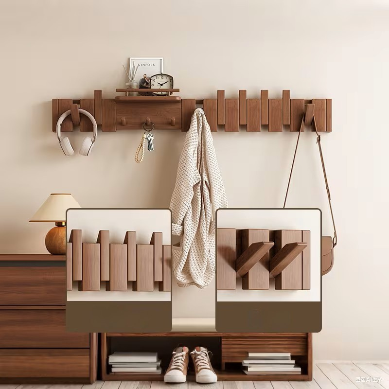 Schlüssel-förmige Wandgarderobe – Dekorativ und Platzsparend | Aus Massivholz für Flur, Garderobe und Eingangsbereich