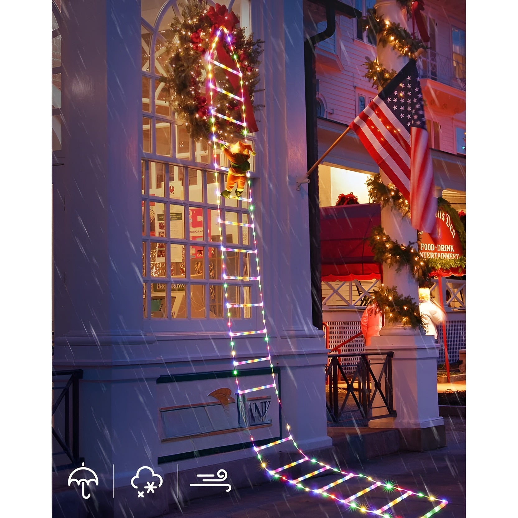 LED-Weihnachtsmann mit Kletterleiter – Leuchtende Weihnachtsdekoration | Für Innen & Außen, USB-Betrieben