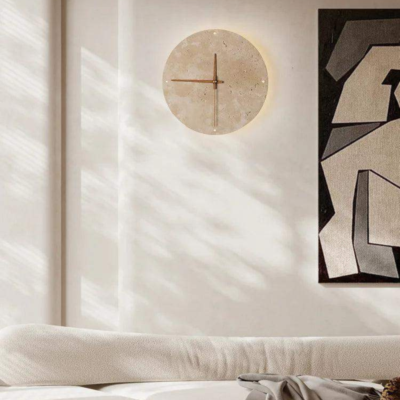 Travertin-Wanduhr mit LED-Licht – Minimalistisch & Dekorativ | Hochwertige Naturstein-Uhr