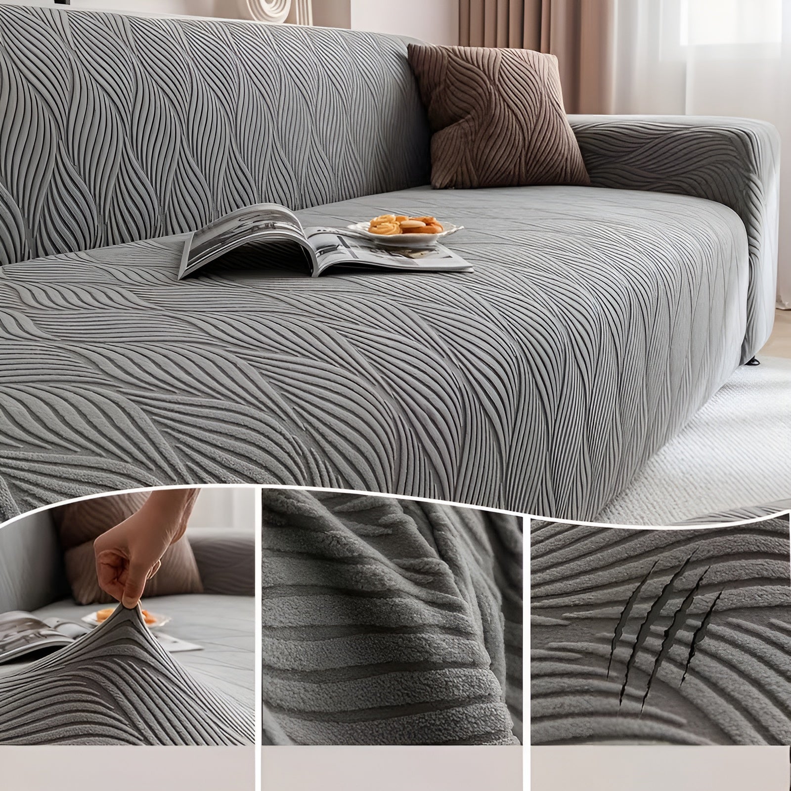 Elastischer Sofabezug aus Fleece – Weich und Gemütlich | Jacquard-Struktur Perfekt für Sofa & Wohnraum - Sofabezug