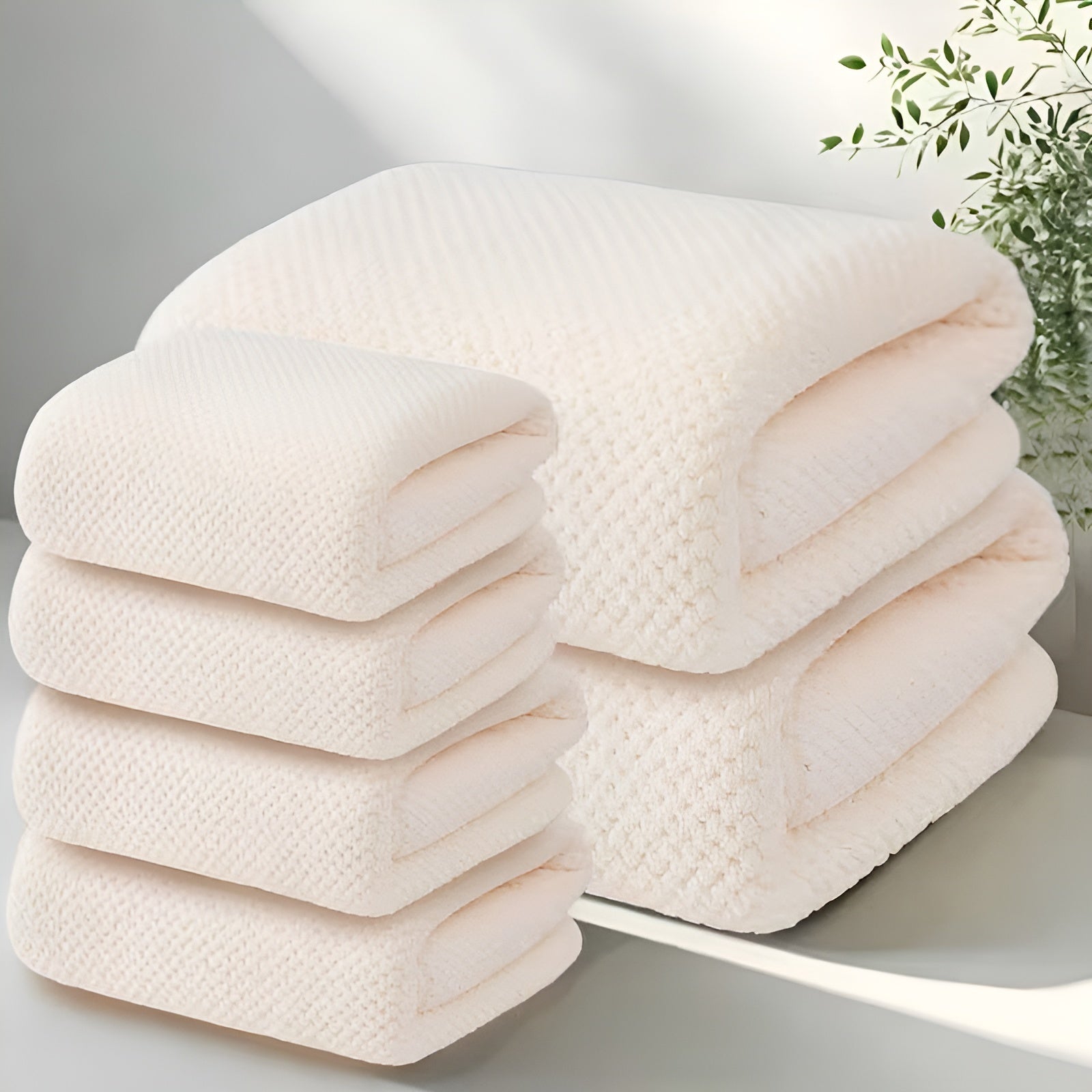 6-teiliges Handtuch-Set – Hochwertig Weich und Saugfähig | 2 Badetücher & 4 Handtücher mit Strukturmuster - Weiß