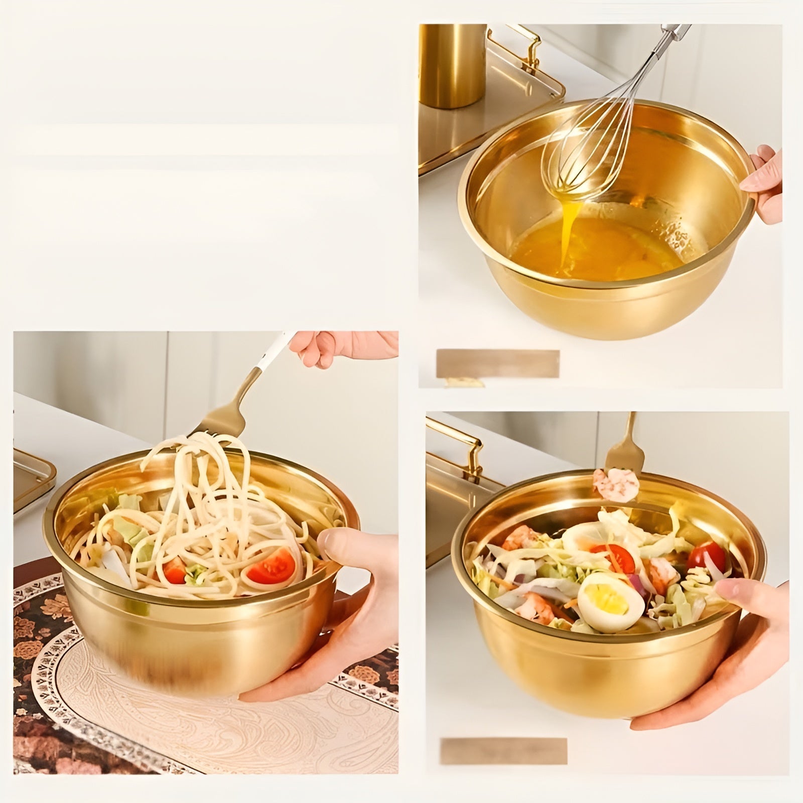 14-teiliges Gold-Rührschüsselset – elegant und praktisch | Ideal zum Mischen Backen und Servieren - Rührschüssel